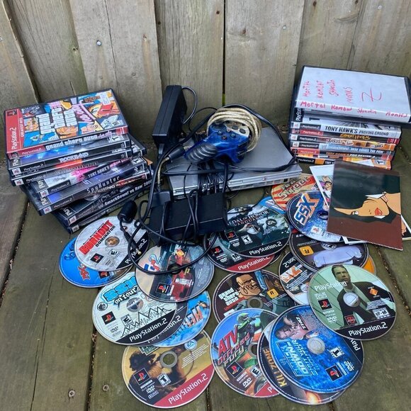Sony PlayStation 2 Bundle with Many PS2 Games, PS2 Slim Silver, and Cords - Picture 4 of 7